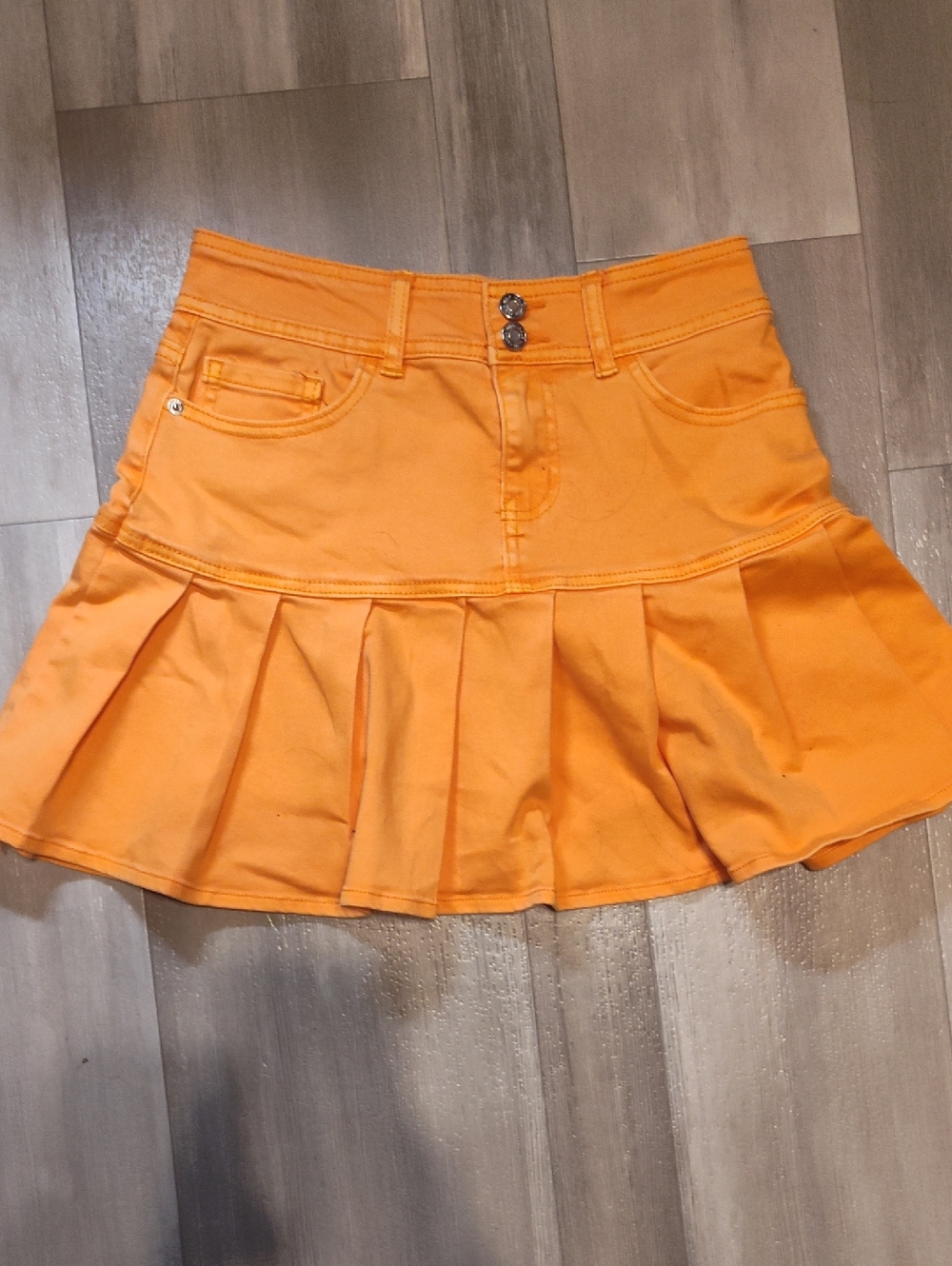 wild fable Orange Pleated Mini Skirt with Button Waist